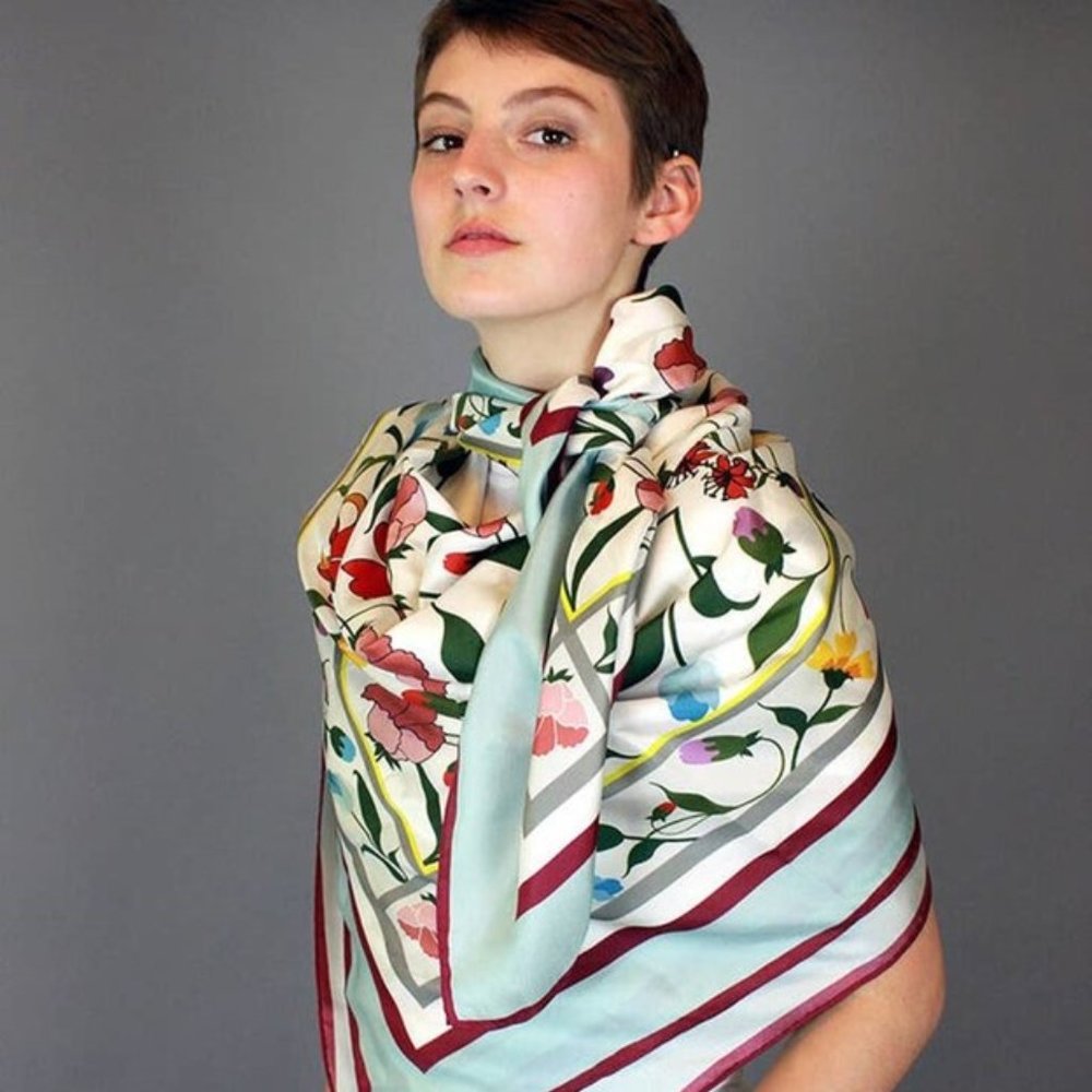 Jessie Zhao Silk Scarf of Backyard Flowers NWT